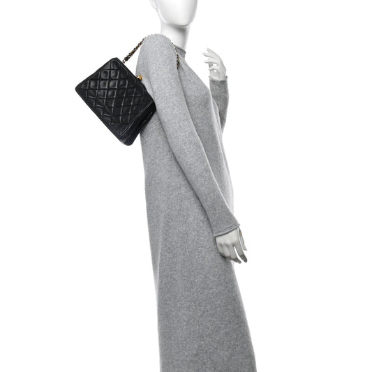 Lambskin Quilted Small Kisslock Bag Black