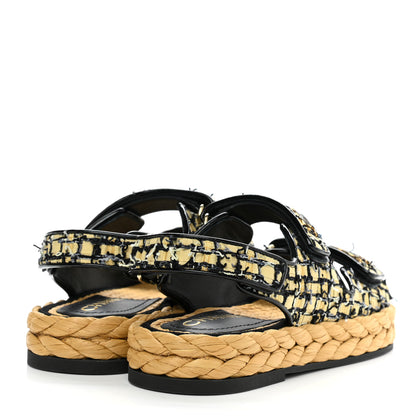 Chanel Tweed Patent Calfskin Velcro Dad Sandals 35 Yellow Black Gray 4 of 9