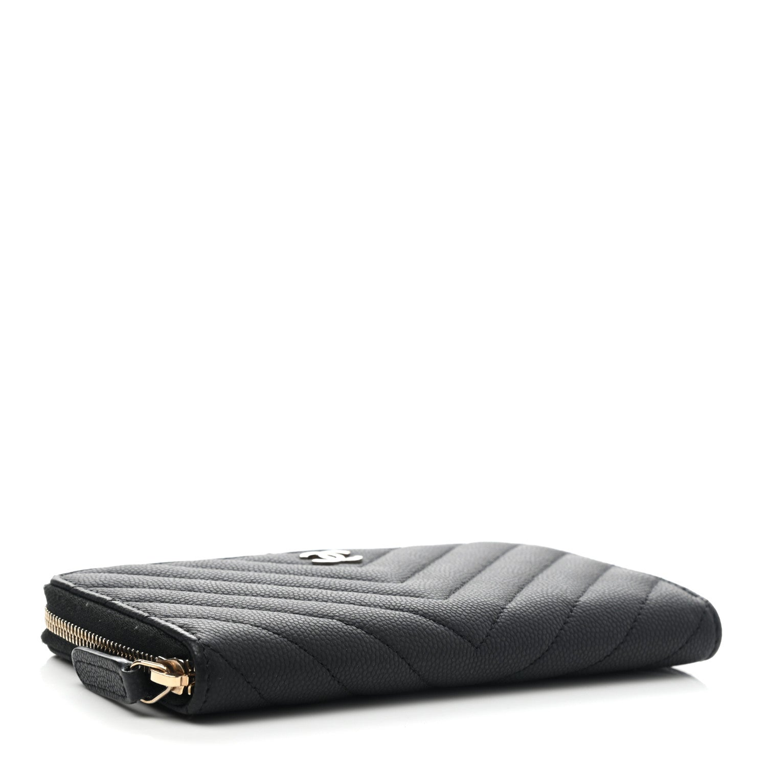 Chanel Caviar Chevron Quilted Small Zip Around Wallet Black 4 of 11