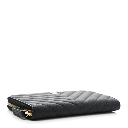 Chanel Caviar Chevron Quilted Small Zip Around Wallet Black 4 of 11