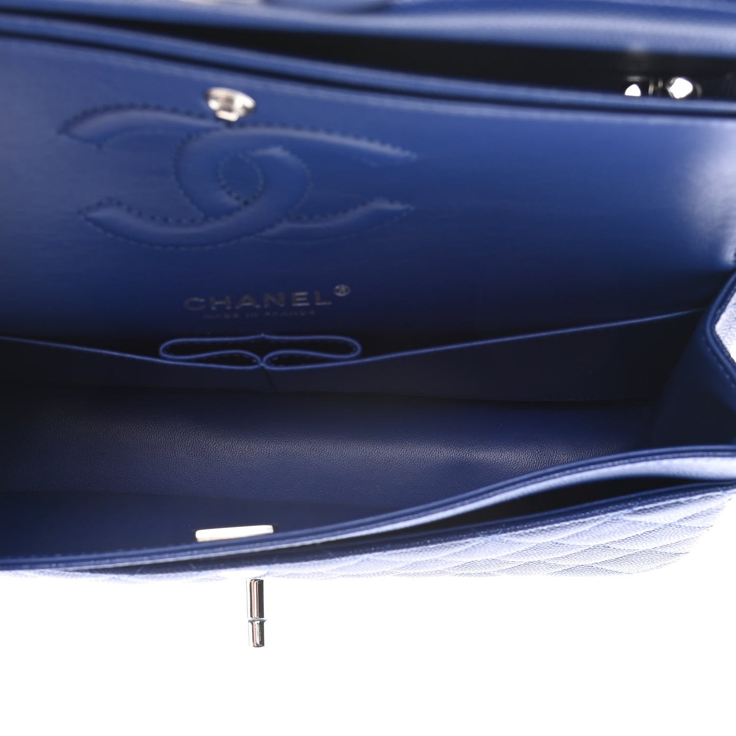 Caviar Quilted Medium Double Flap Blue