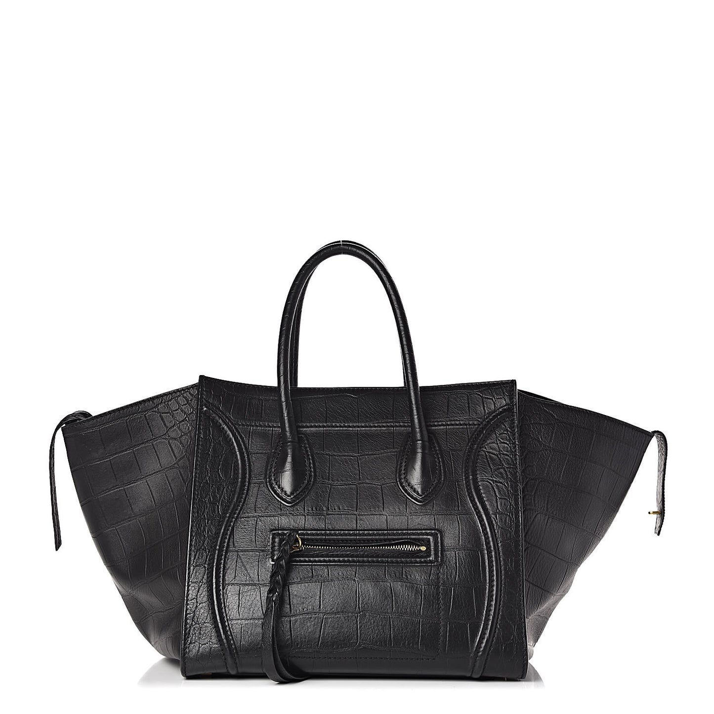 Calfskin Crocodile Embossed Medium Phantom Luggage Black