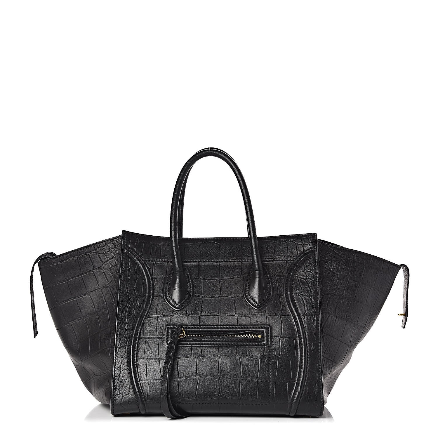Celine Calfskin Crocodile Embossed Medium Phantom Luggage Black 1 of 10
