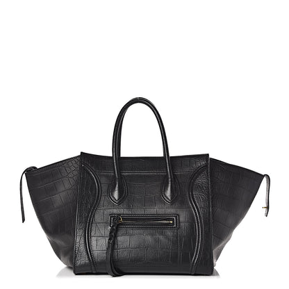 Celine Calfskin Crocodile Embossed Medium Phantom Luggage Black 1 of 10