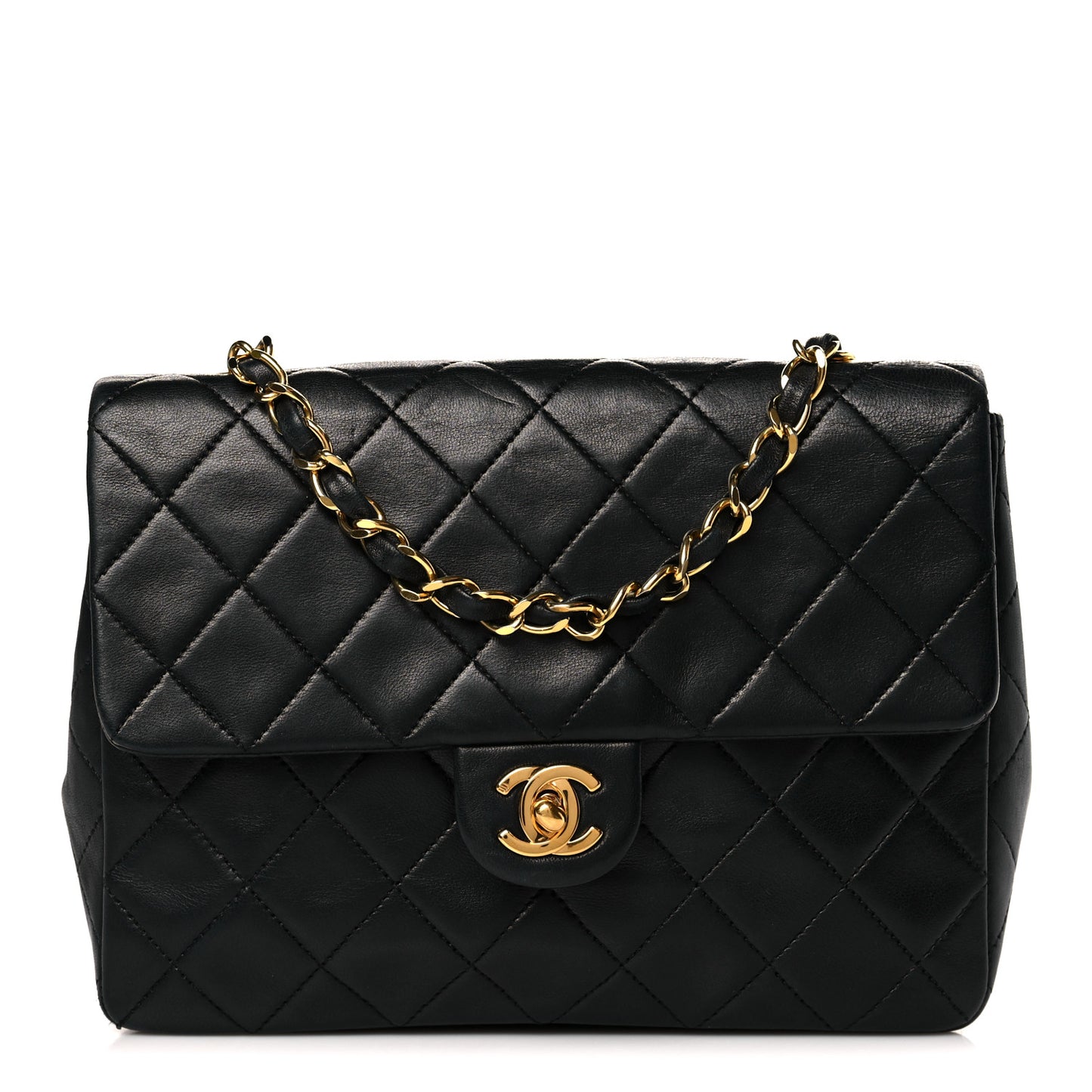 Lambskin Quilted Mini Square Flap Black
