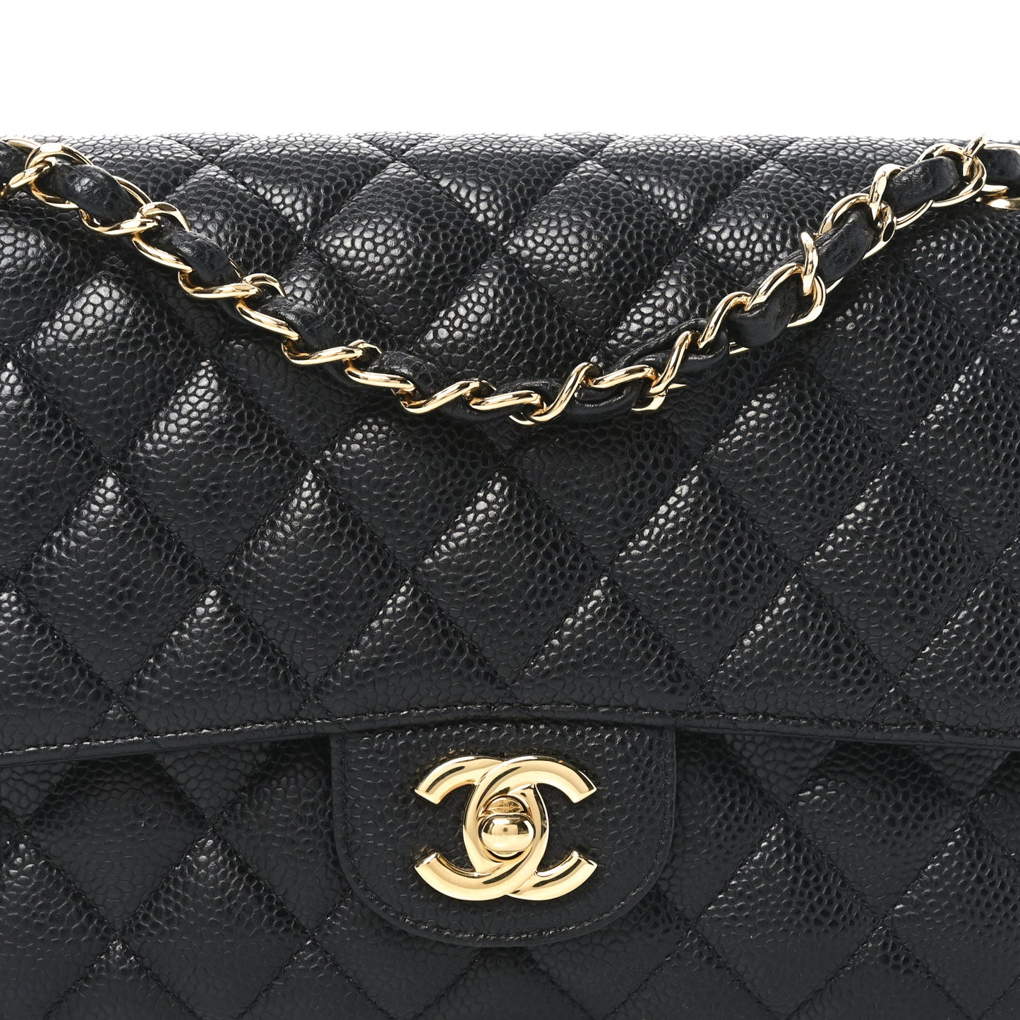 Caviar Quilted Medium Double Flap Black