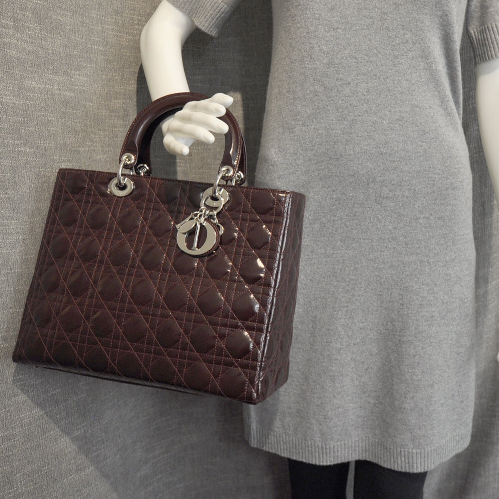 Christian Dior Leather Cannage Large Lady Dior Burgundy 3 of 8