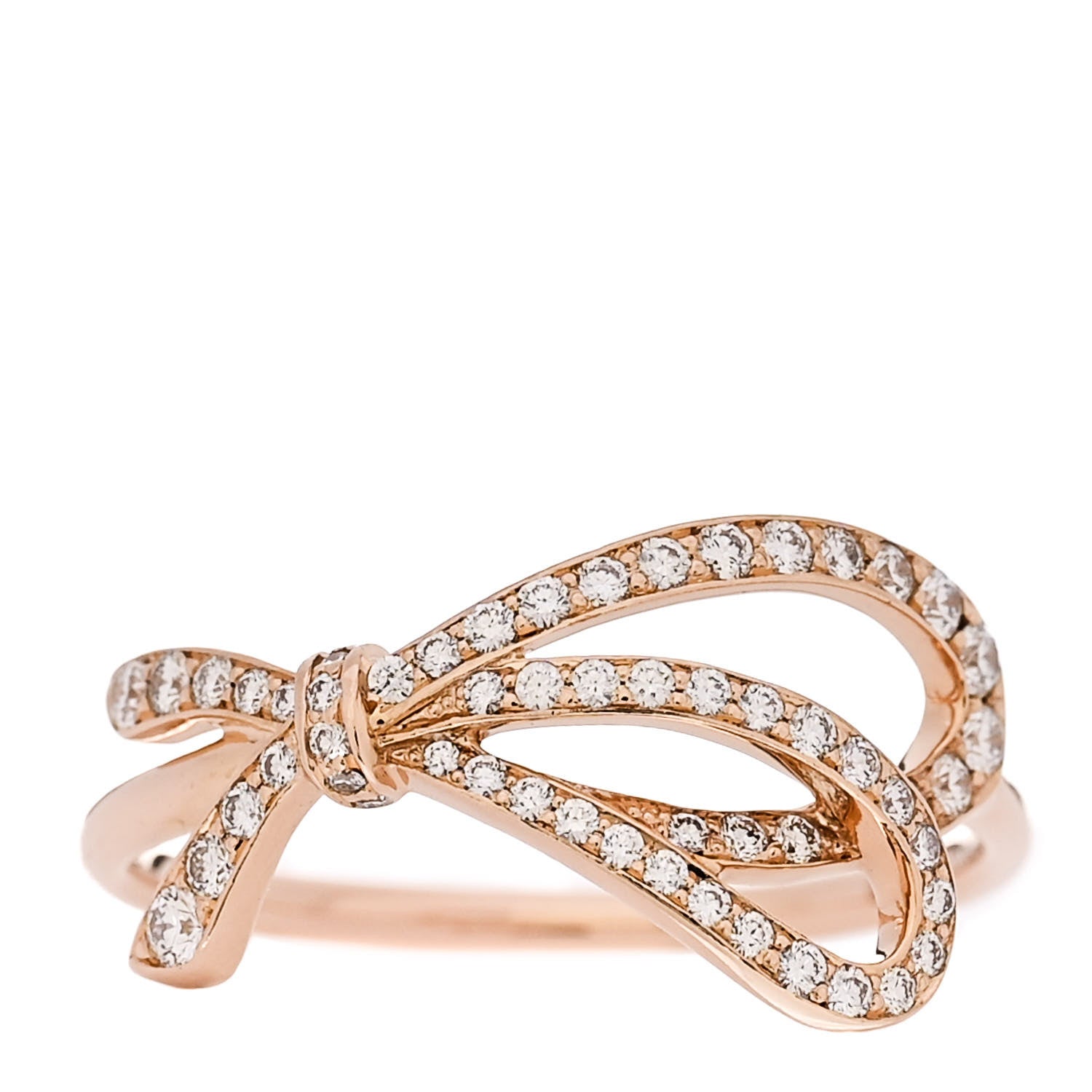Tiffany 18K Rose Gold Diamond Bow Ring 58 8.25 1 of 5