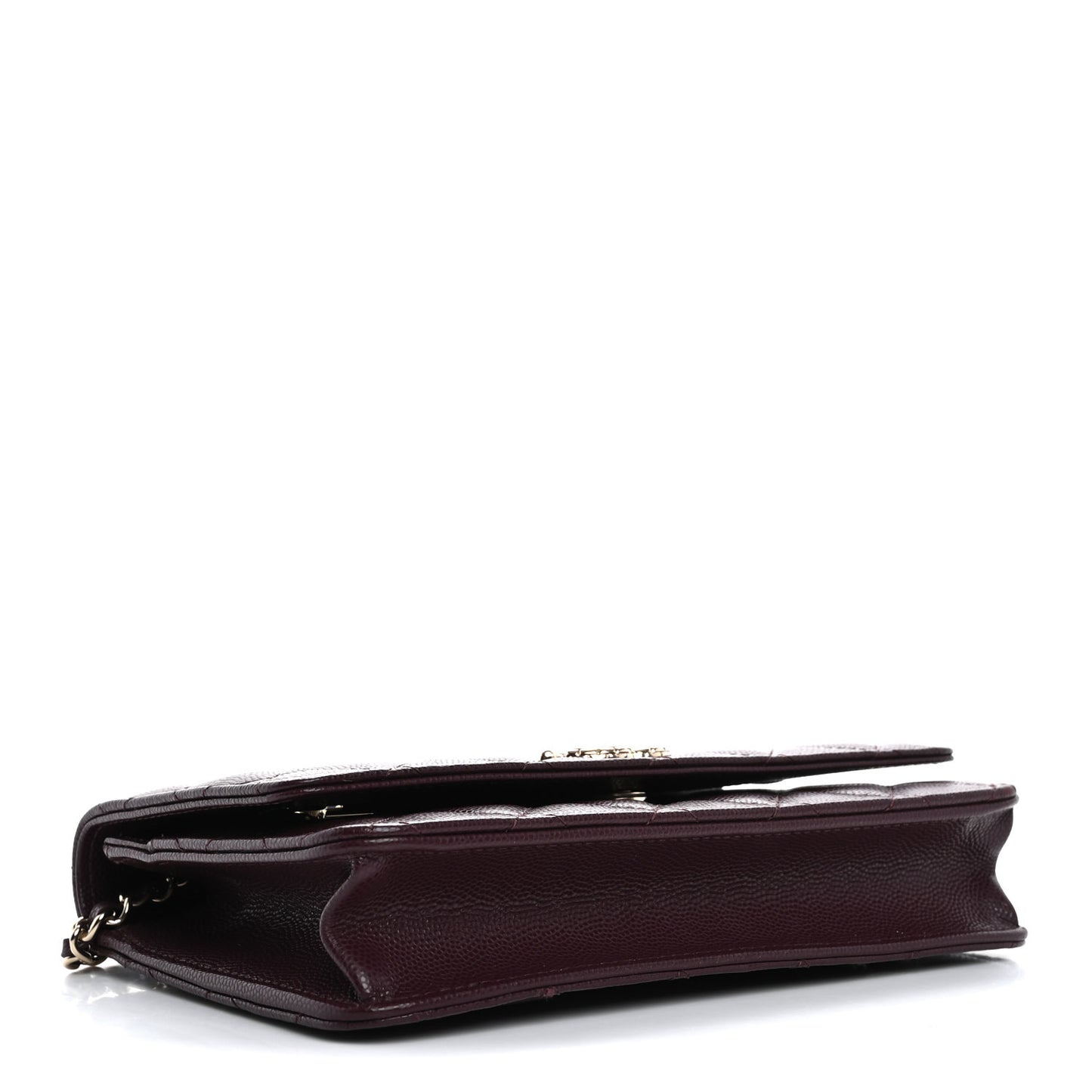 Caviar Quilted Chain Embossed CC Wallet On Chain WOC Dark Burgundy