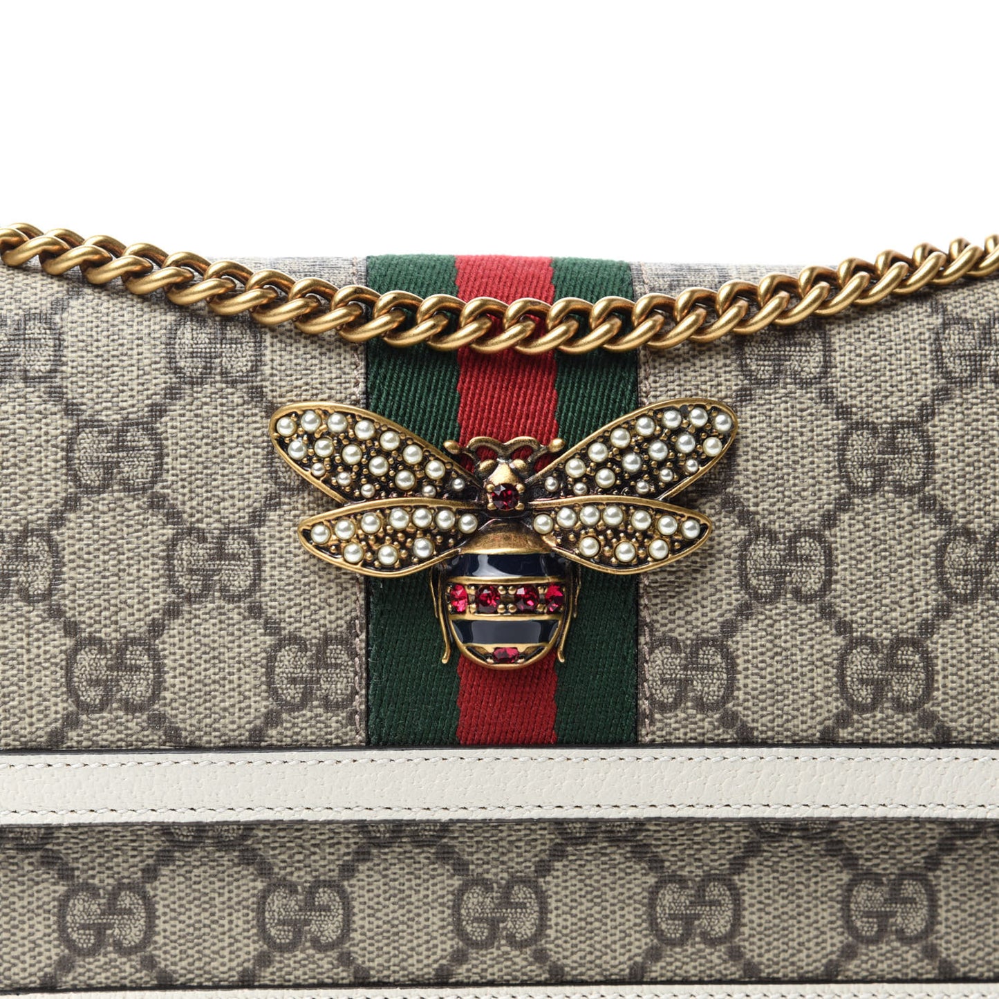 GG Supreme Monogram Web Queen Margaret Chain Wallet White