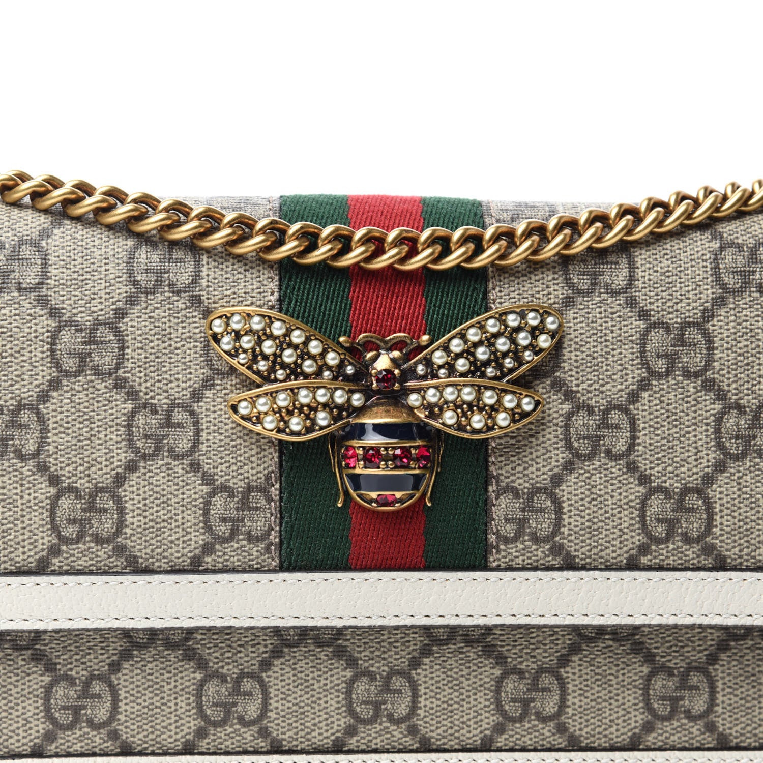 Gucci GG Supreme Monogram Web Queen Margaret Chain Wallet White 9 of 10