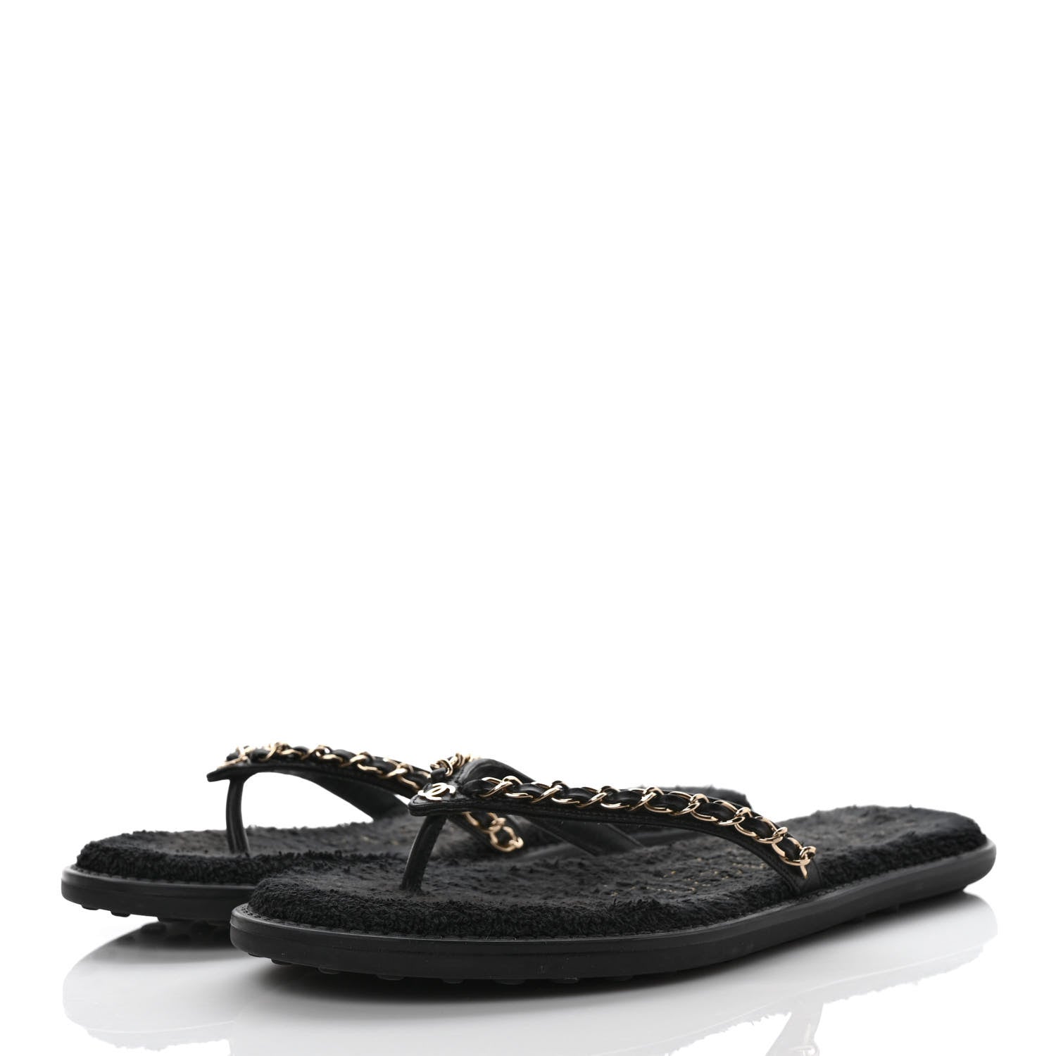 Chanel Lambskin CC Chain Thong Sandals 39 Black 3 of 9
