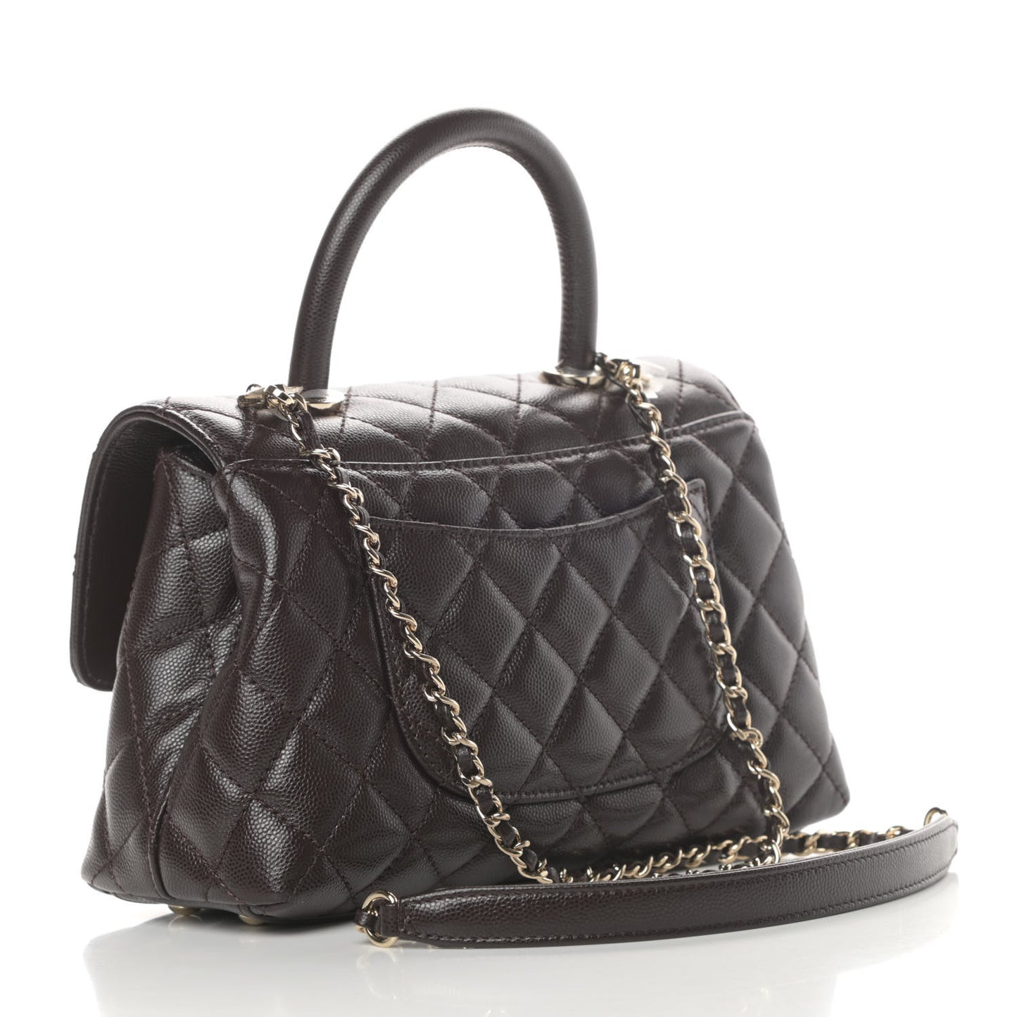 Caviar Quilted Mini Coco Handle Flap Dark Brown