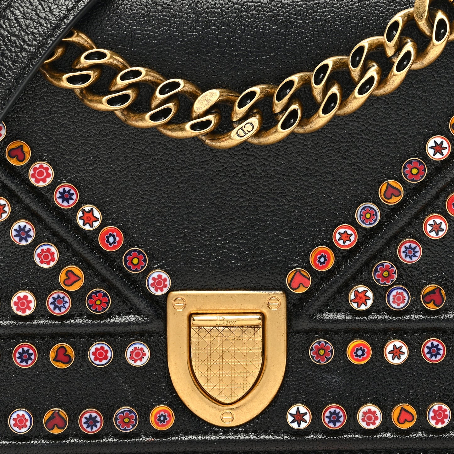 Calfskin Studded Small Diorama Flap Bag Black Multicolor