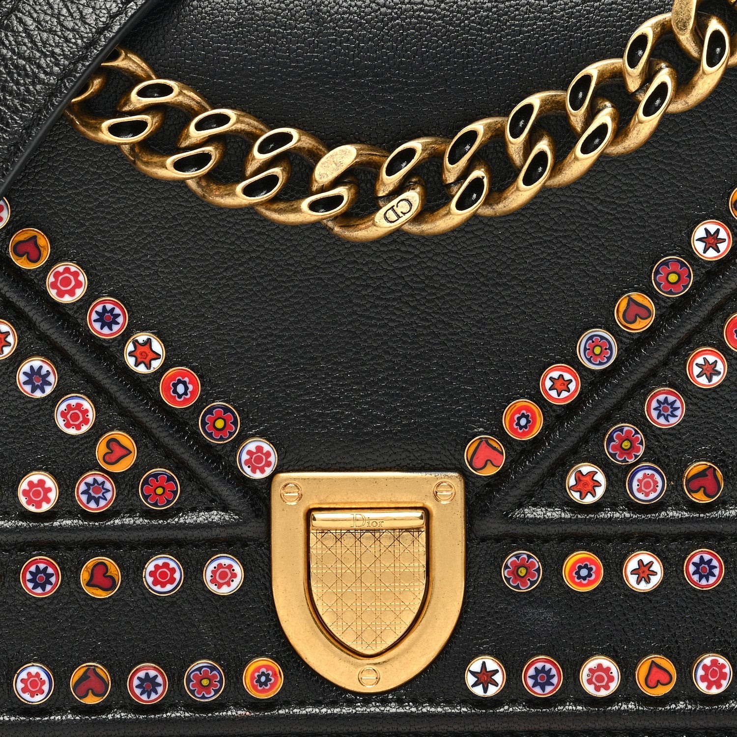 Christian Dior Calfskin Studded Small Diorama Flap Bag Black Multicolor 5 of 10