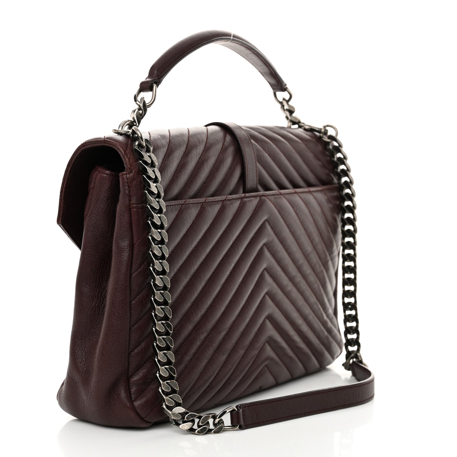 Saint Laurent Sheepskin Matelasse Chevron Large College Monogram Satchel Amaranto 3 of 14