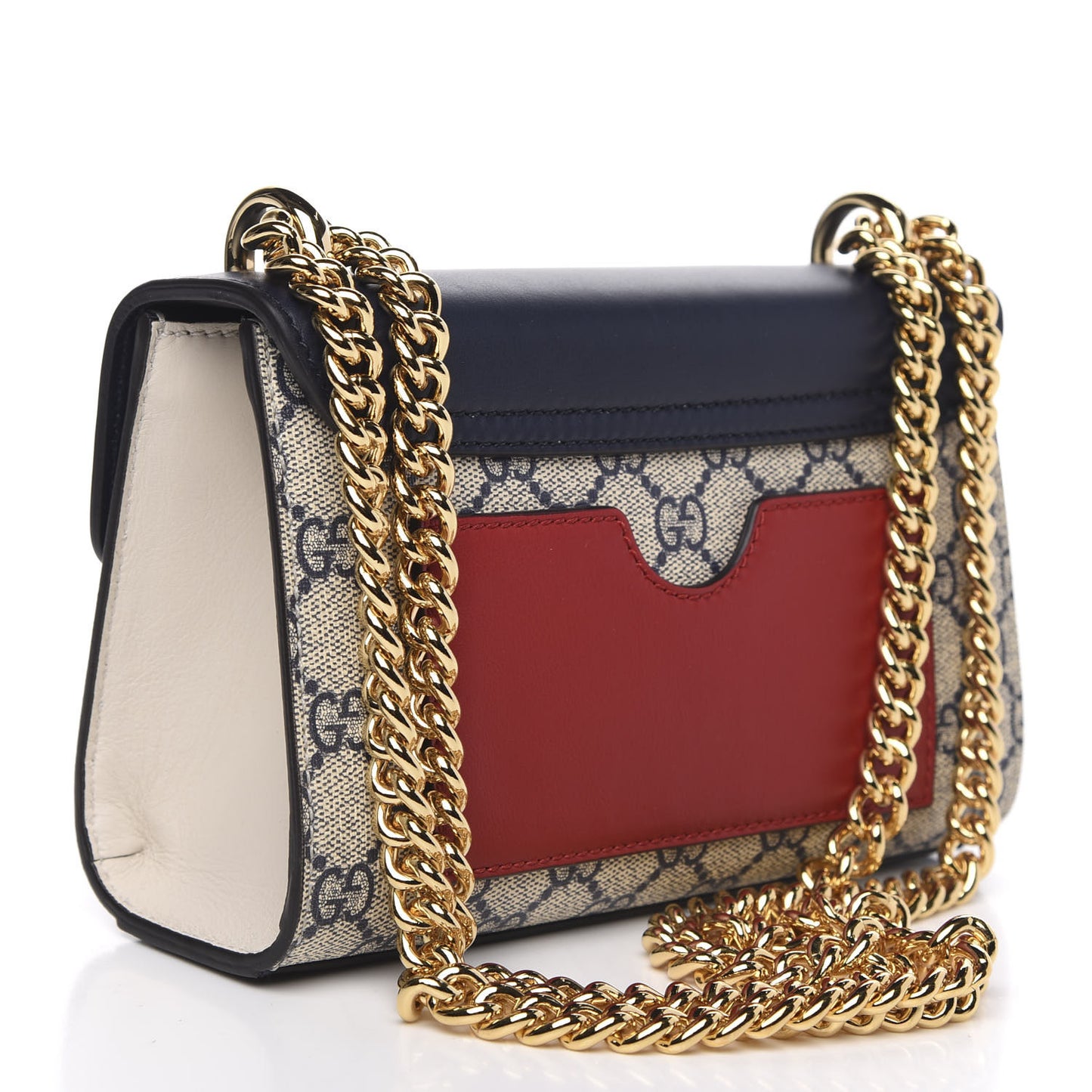 GG Supreme Monogram Moon Calfskin Small Padlock Shoulder Bag Beige Blue Mystic White Hibiscus Red