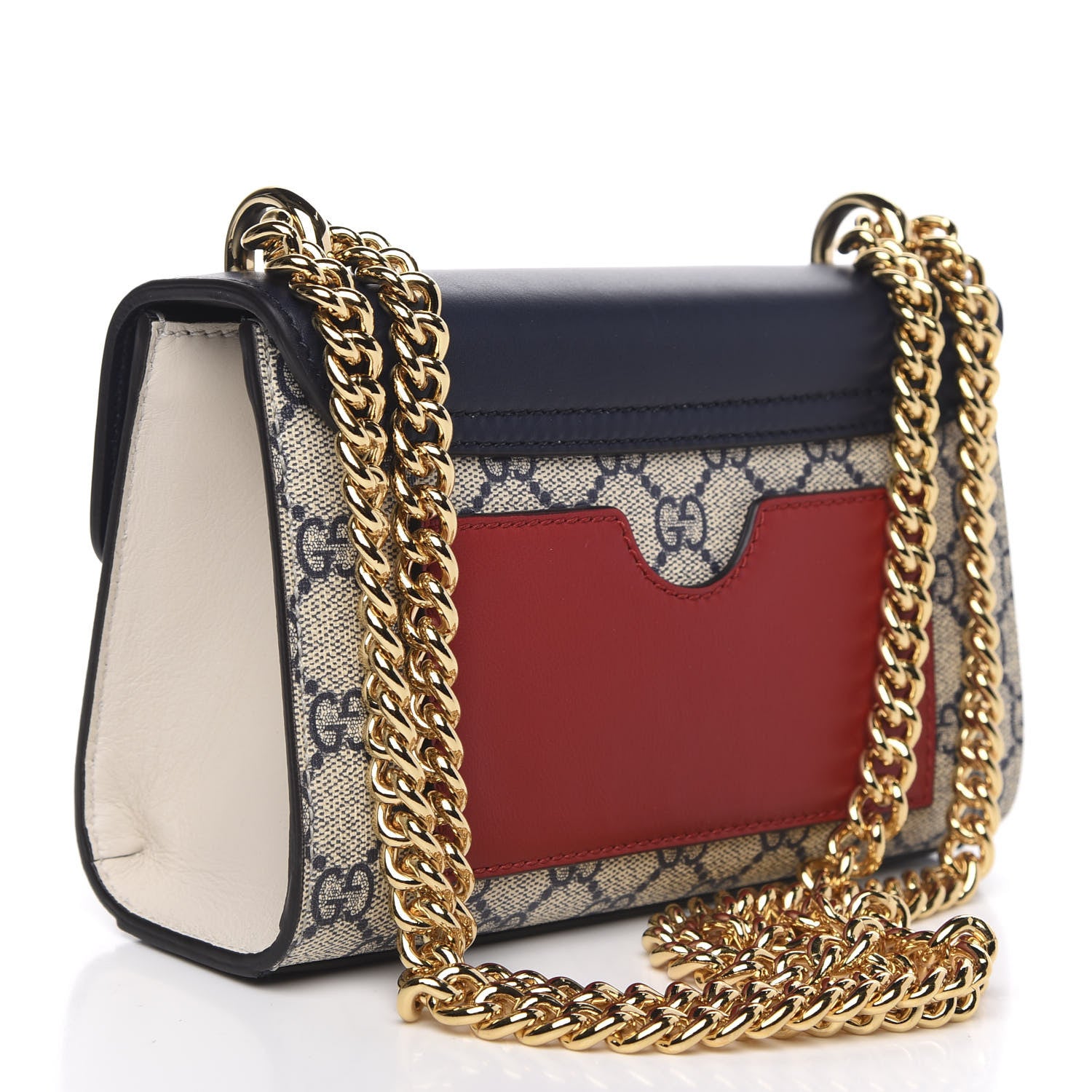 Gucci GG Supreme Monogram Moon Calfskin Small Padlock Shoulder Bag Beige Blue Mystic White Hibiscus Red 4 of 12