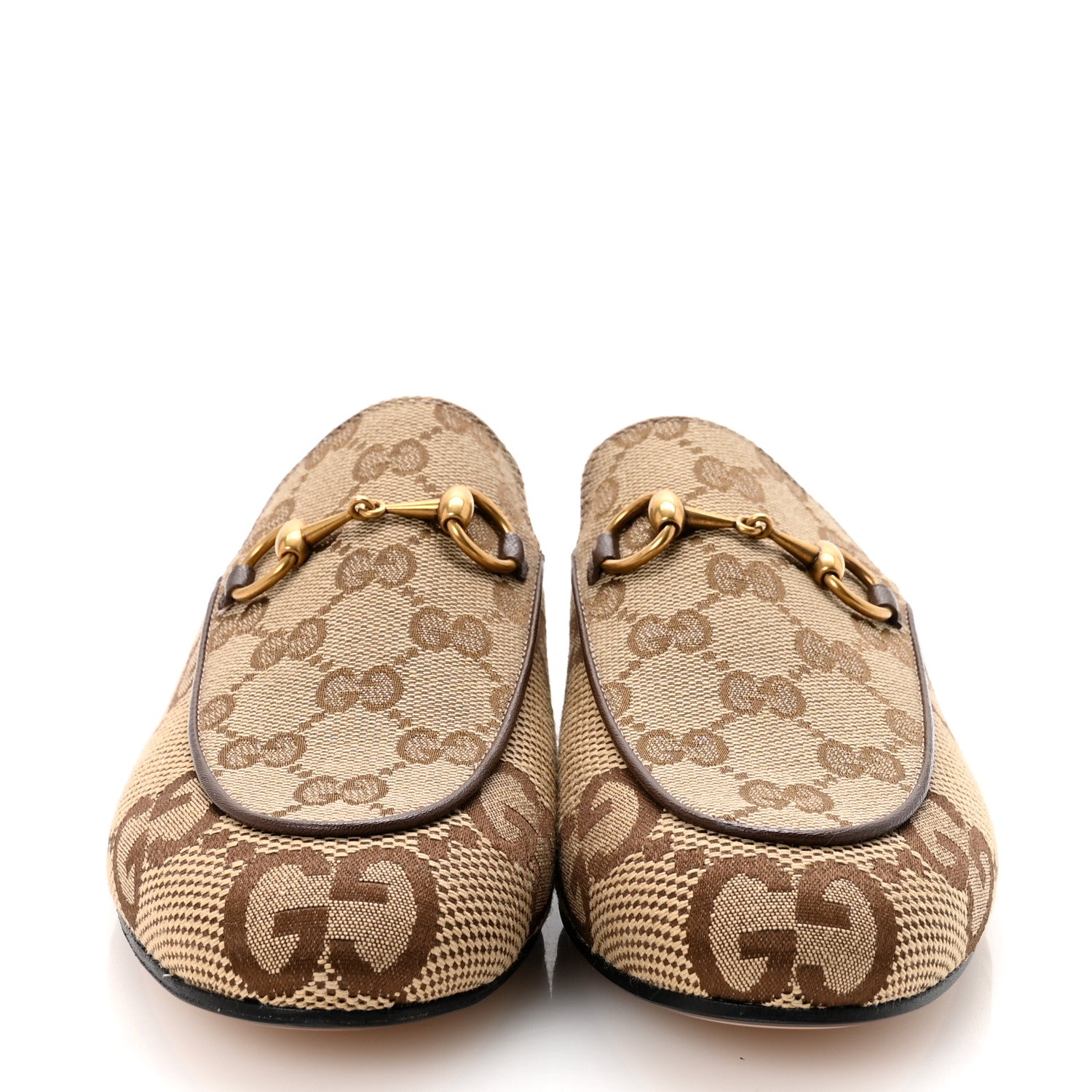 Gucci Monogram Jumbo GG Malaga Kid Womens Princetown Slippers 35.5 Camel Ebony New Acero Beige 3 of 10