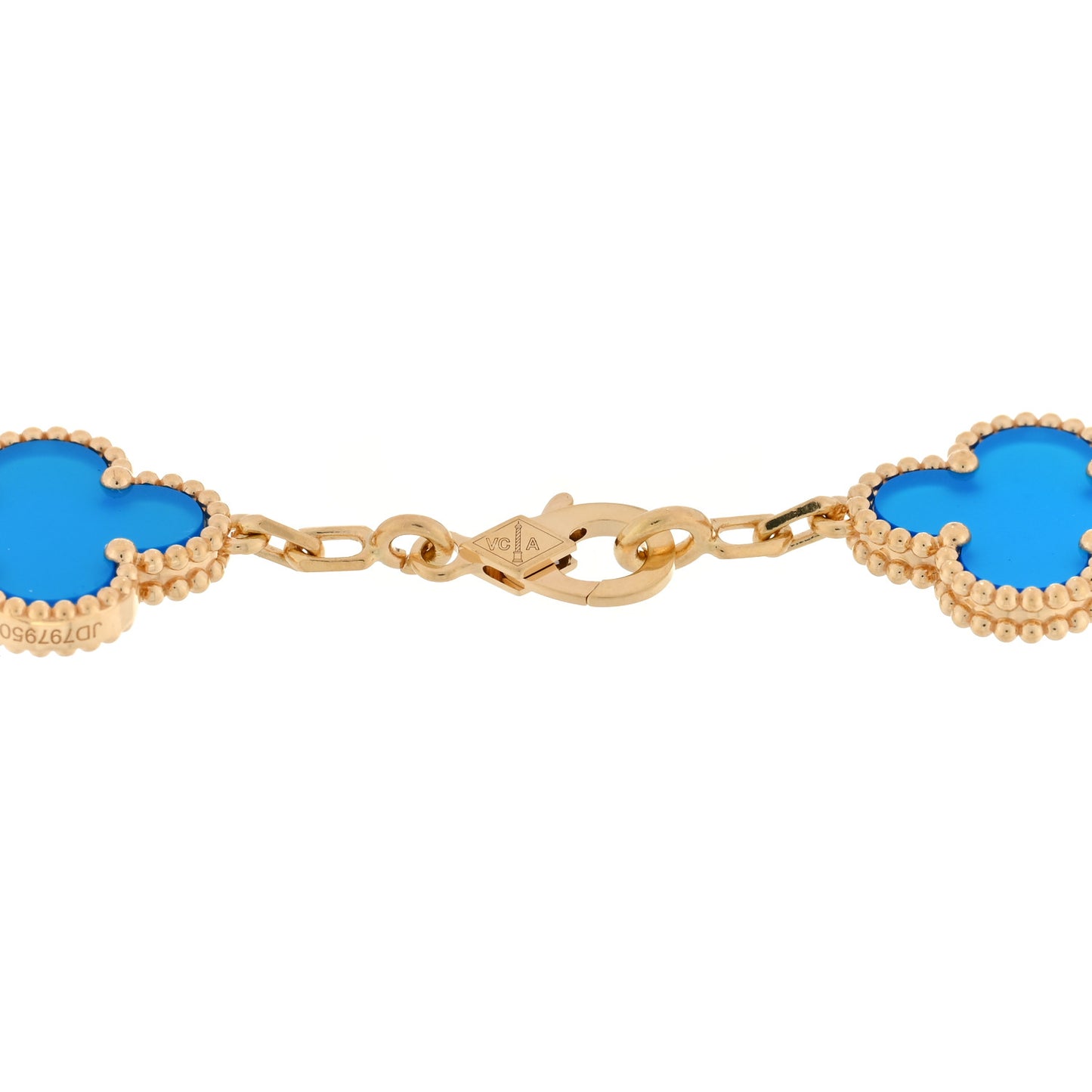 18K Yellow Gold Blue Agate 5 Motifs Vintage Alhambra Bracelet