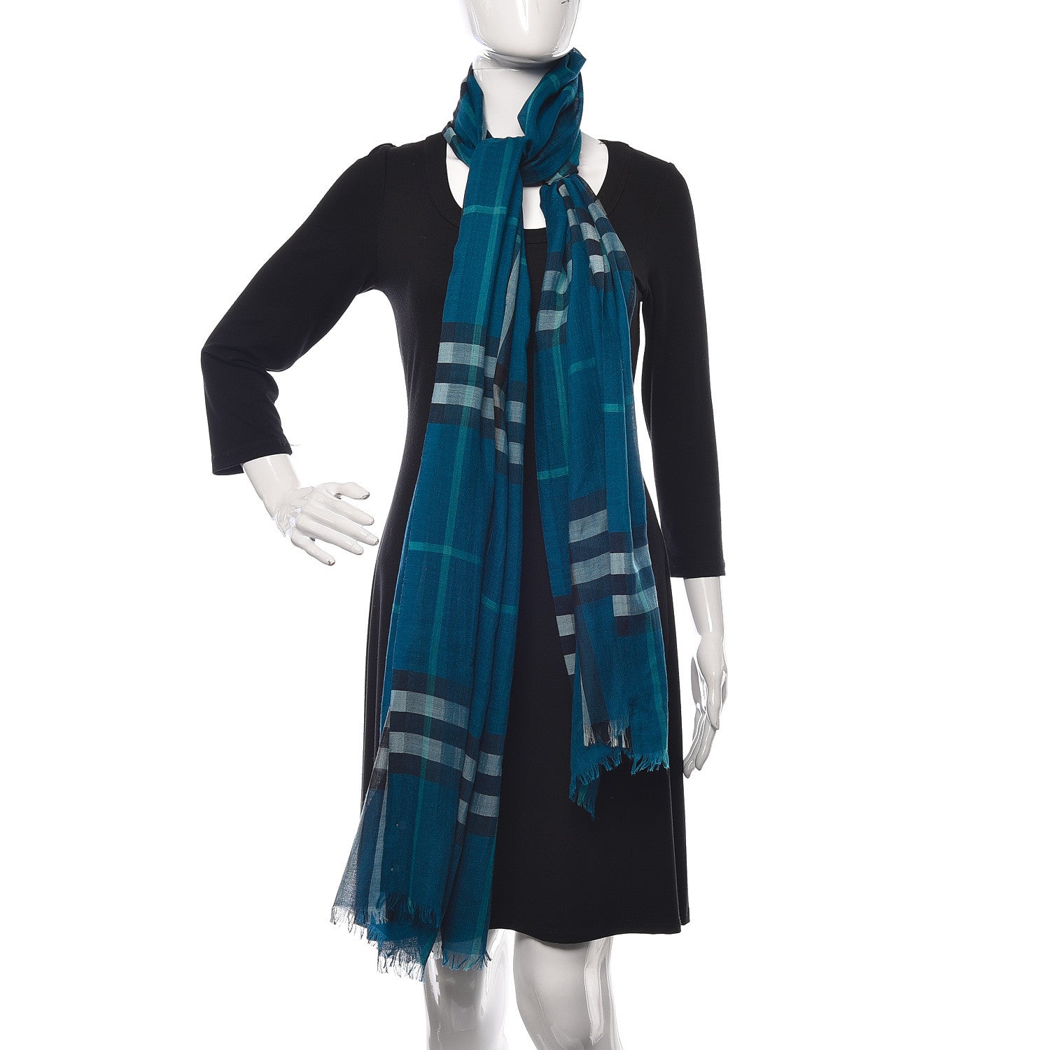 Burberry Wool Silk House Check Lightweight Scarf Turquoise 2 of 4