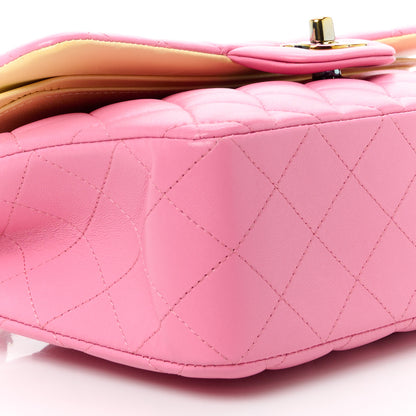 Chanel Lambskin Quilted Small Double Flap Pink Yellow 10 of 11