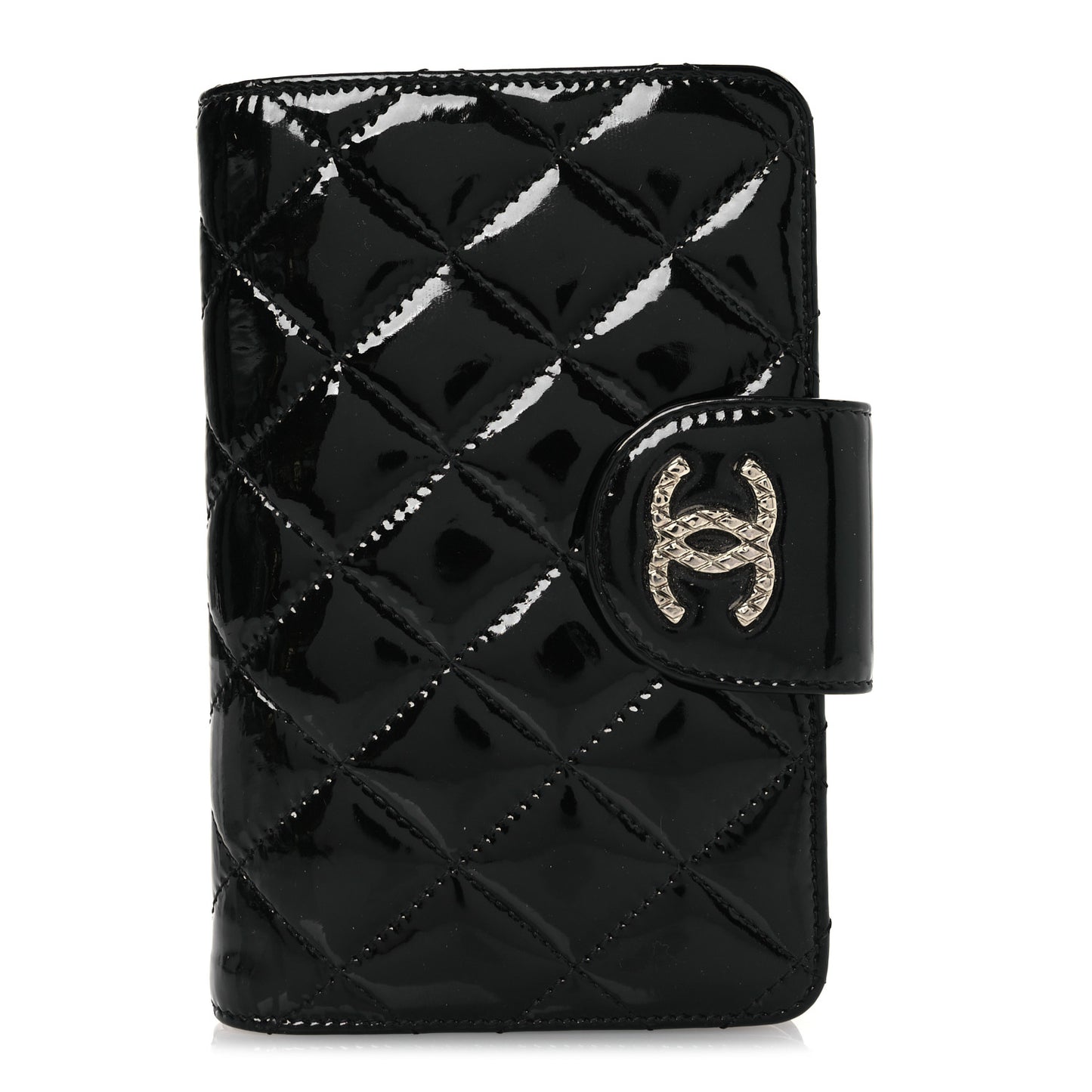 Patent Quilted Brilliant Zipped Pocket Wallet Black
