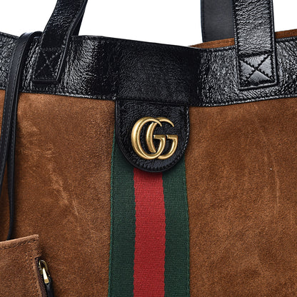 Gucci Suede Patent Web Large Ophidia Vertical Shopping Tote Nocciola Black 11 of 11