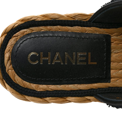 Chanel Terry Cloth Raffia CC Logo Thong Sandals 39 Black 7 of 12