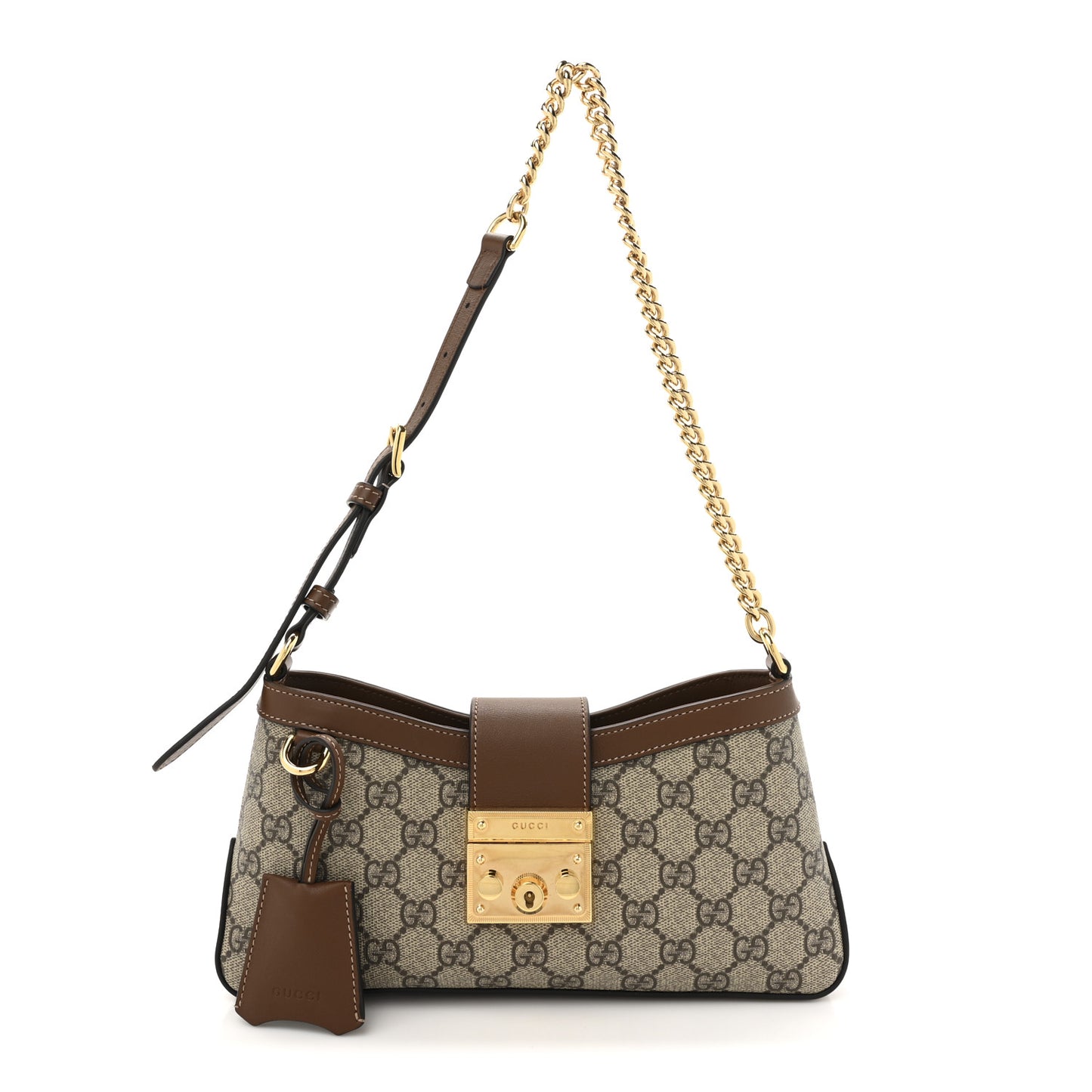 GG Supreme Monogram Calfskin Small Padlock Chain Shoulder Bag Beige Ebony Brown Sugar