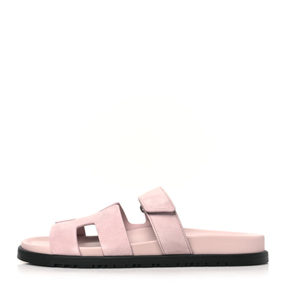 Hermes Suede Goatskin Womens Chypre Sandals 41 Rose Porcelaine 1 of 9