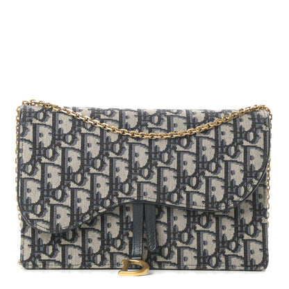 Christian Dior Oblique Saddle Chain Pouch Blue 1 of 11