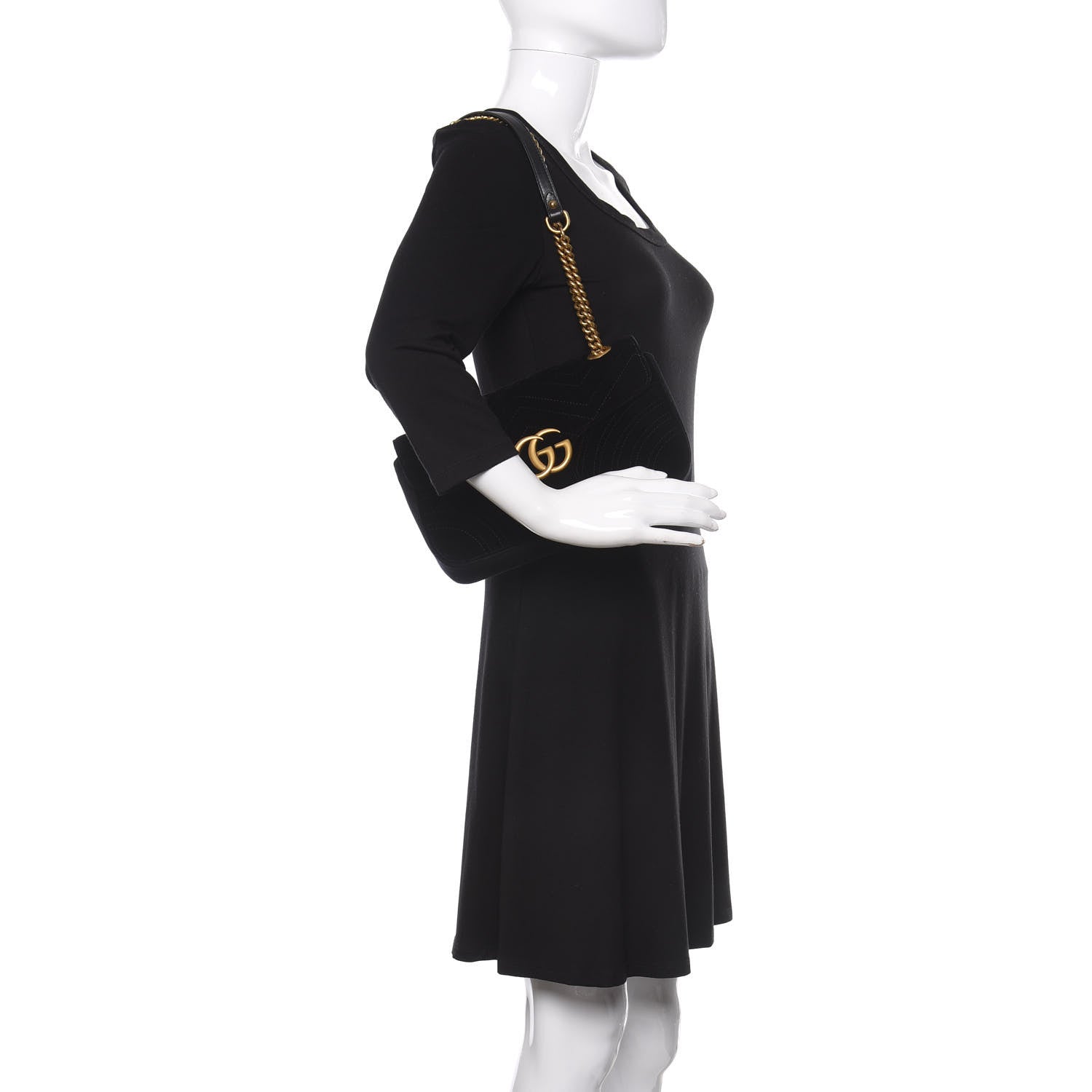 Gucci Velvet Matelasse Small GG Marmont Shoulder Bag Black 3 of 10