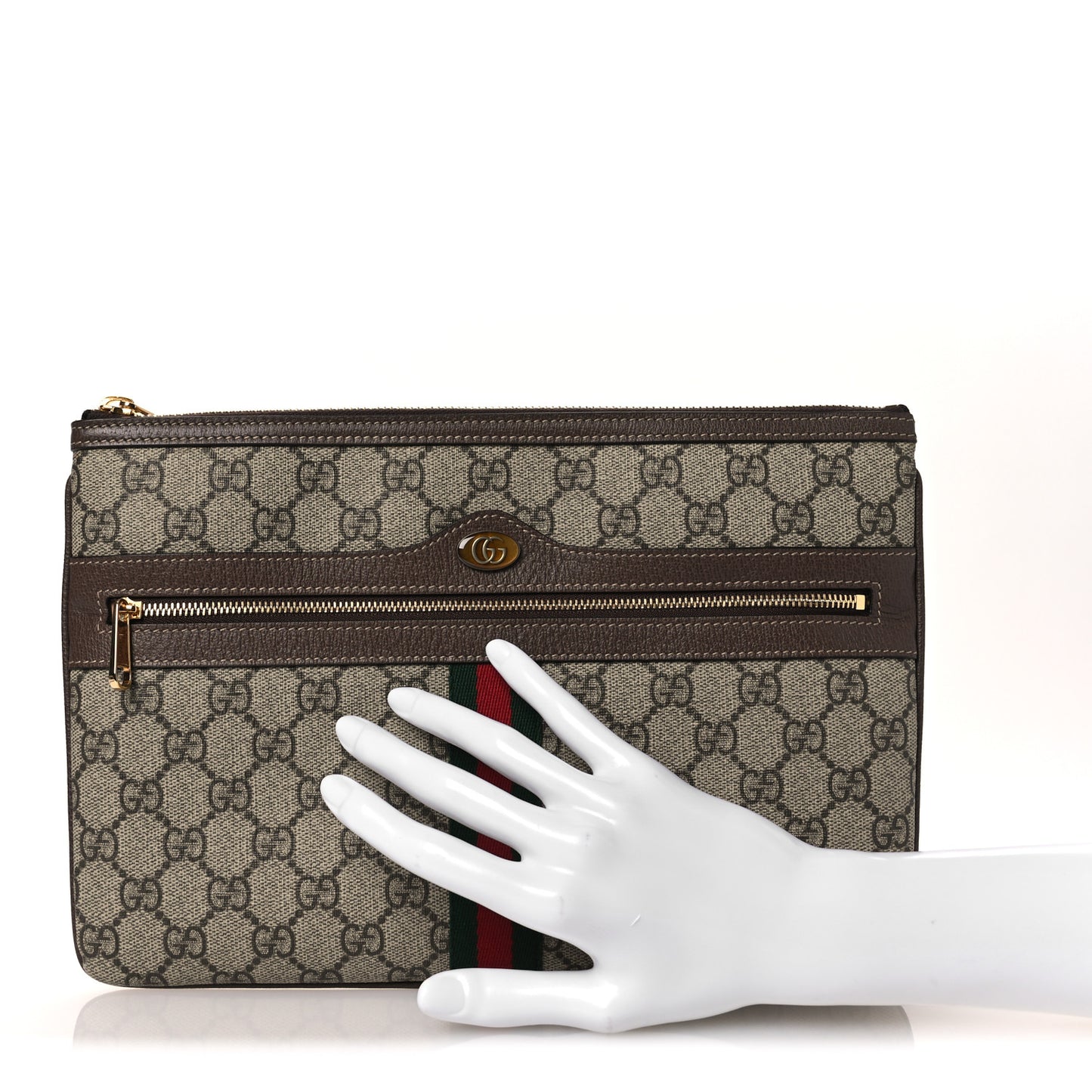 GG Supreme Monogram Large Ophidia Pouch Clutch Brown