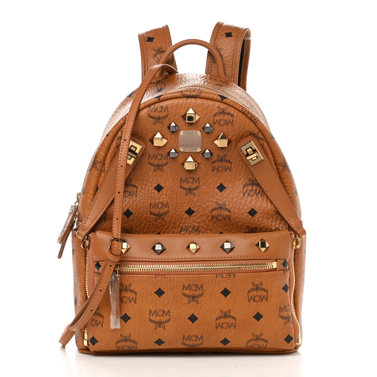 MCM Visetos Studded Medium Dual Stark Backpack Cognac 1 of 13
