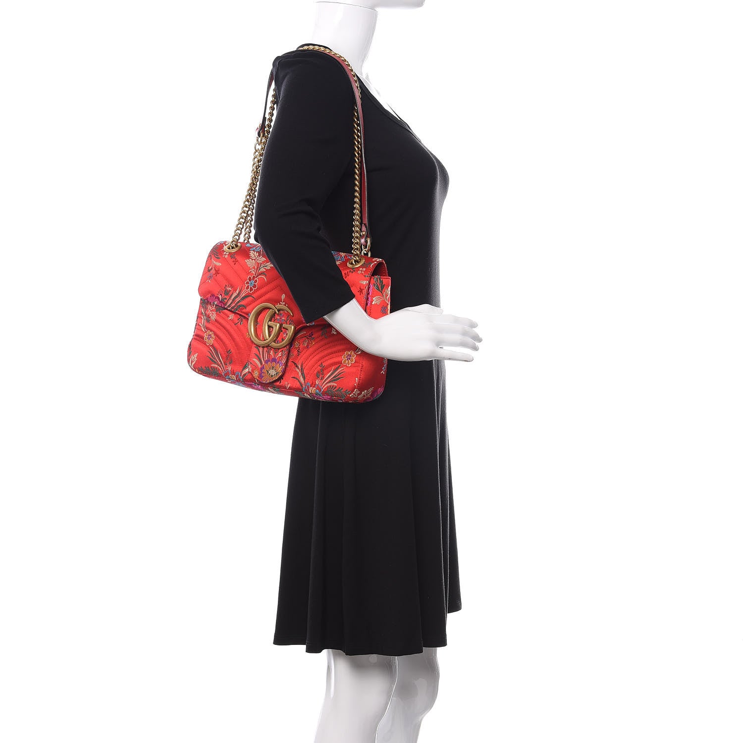 Gucci Jacquard Matelasse Floral Medium GG Marmont Shoulder Bag Red 2 of 10