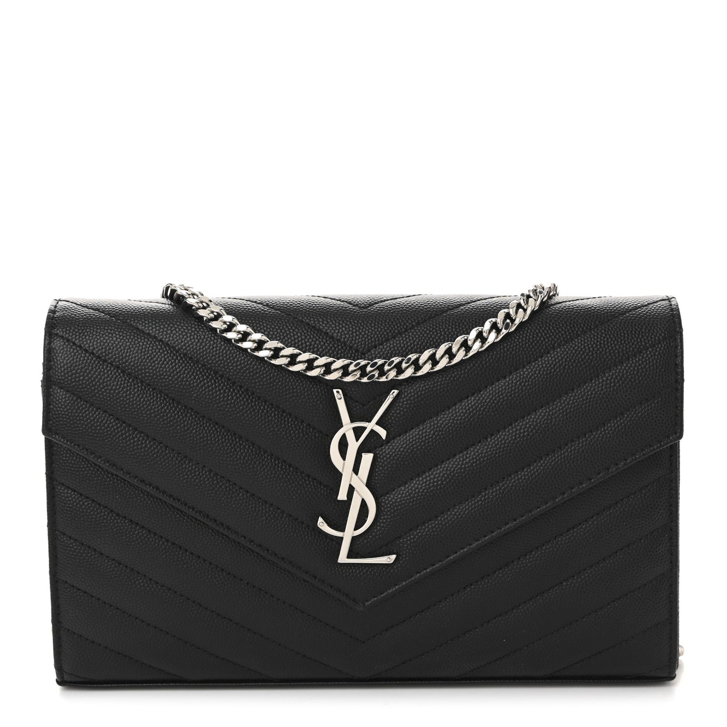 Grain De Poudre Matelasse Chevron Monogram Chain Wallet Black