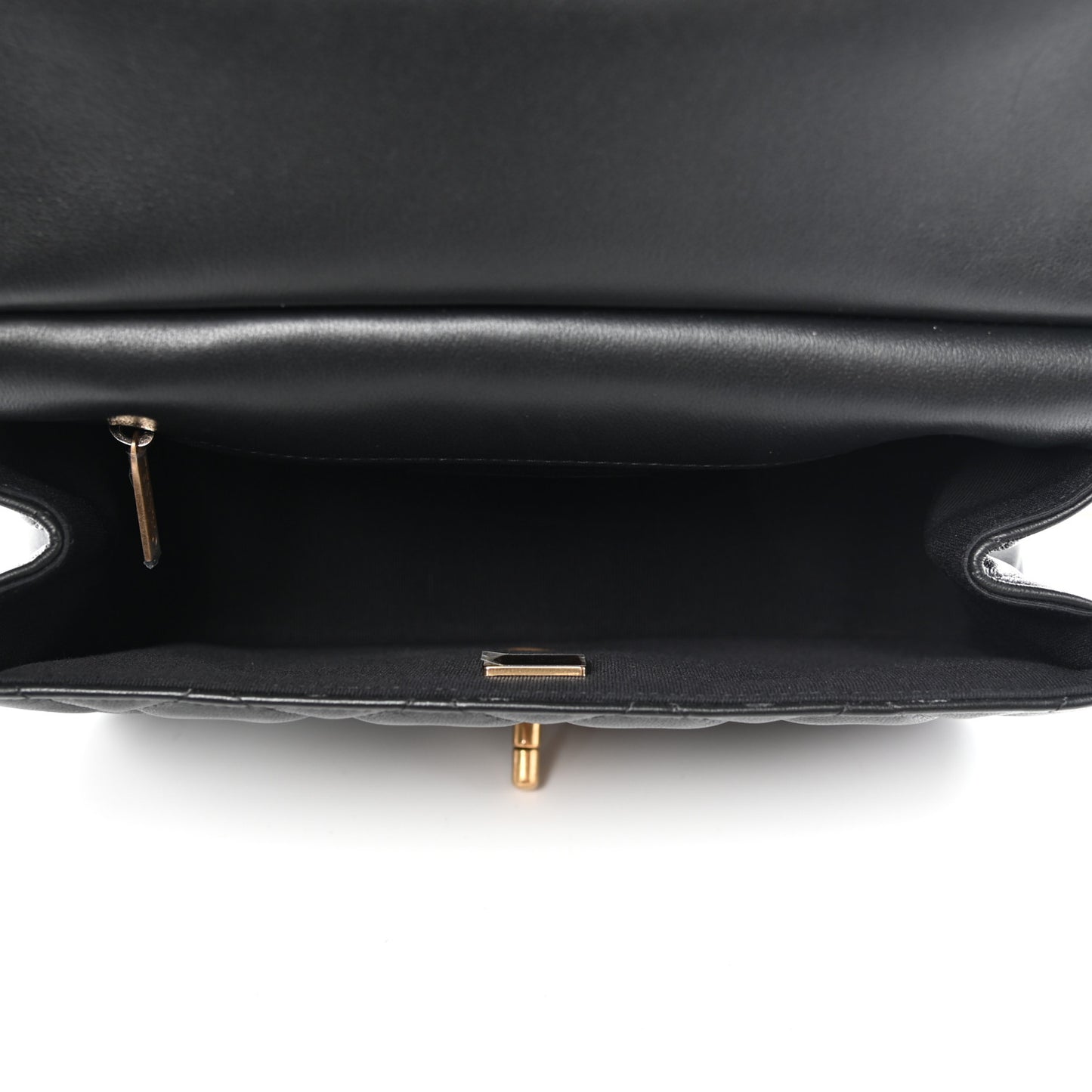 Calfskin Quilted Small Lady Handle Clutch With Chain Black