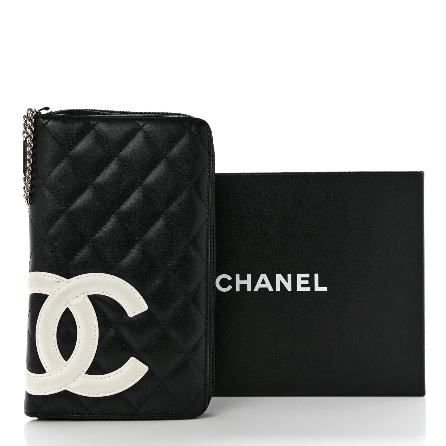Calfskin Cambon Zip Around Organizer Wallet Black White