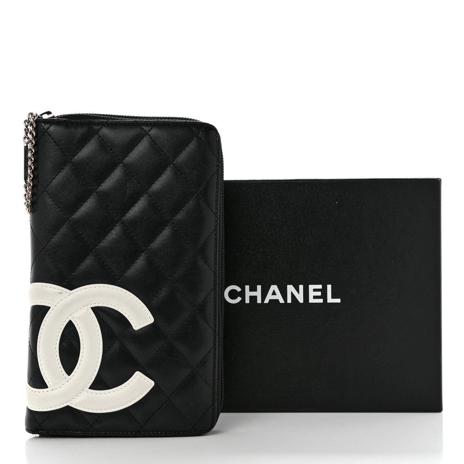 Chanel Calfskin Cambon Zip Around Organizer Wallet Black White 9 of 9