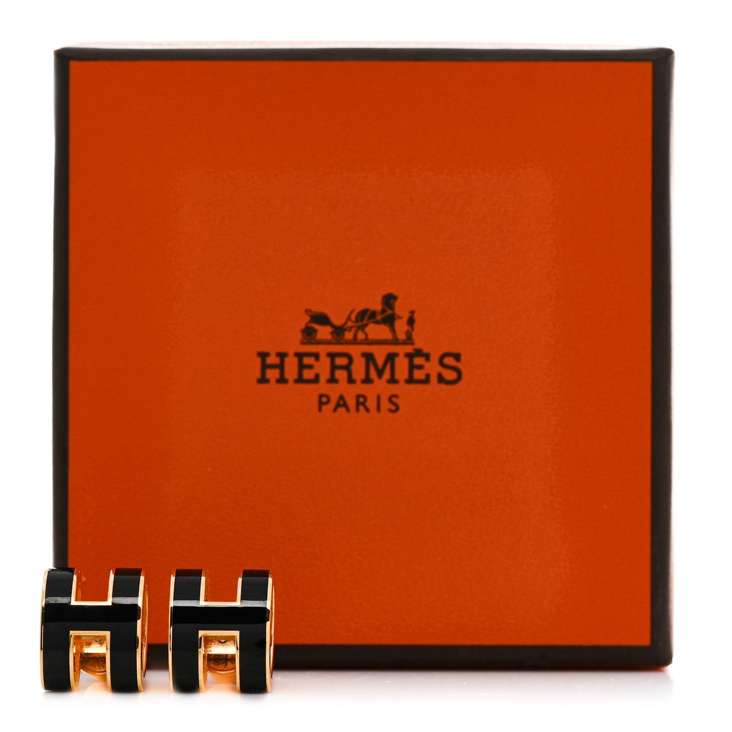 Gold Lacquered Mini Pop H Earrings Black