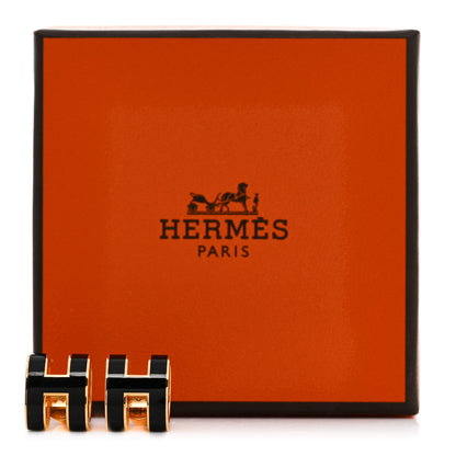 Hermes Gold Lacquered Mini Pop H Earrings Black 6 of 6