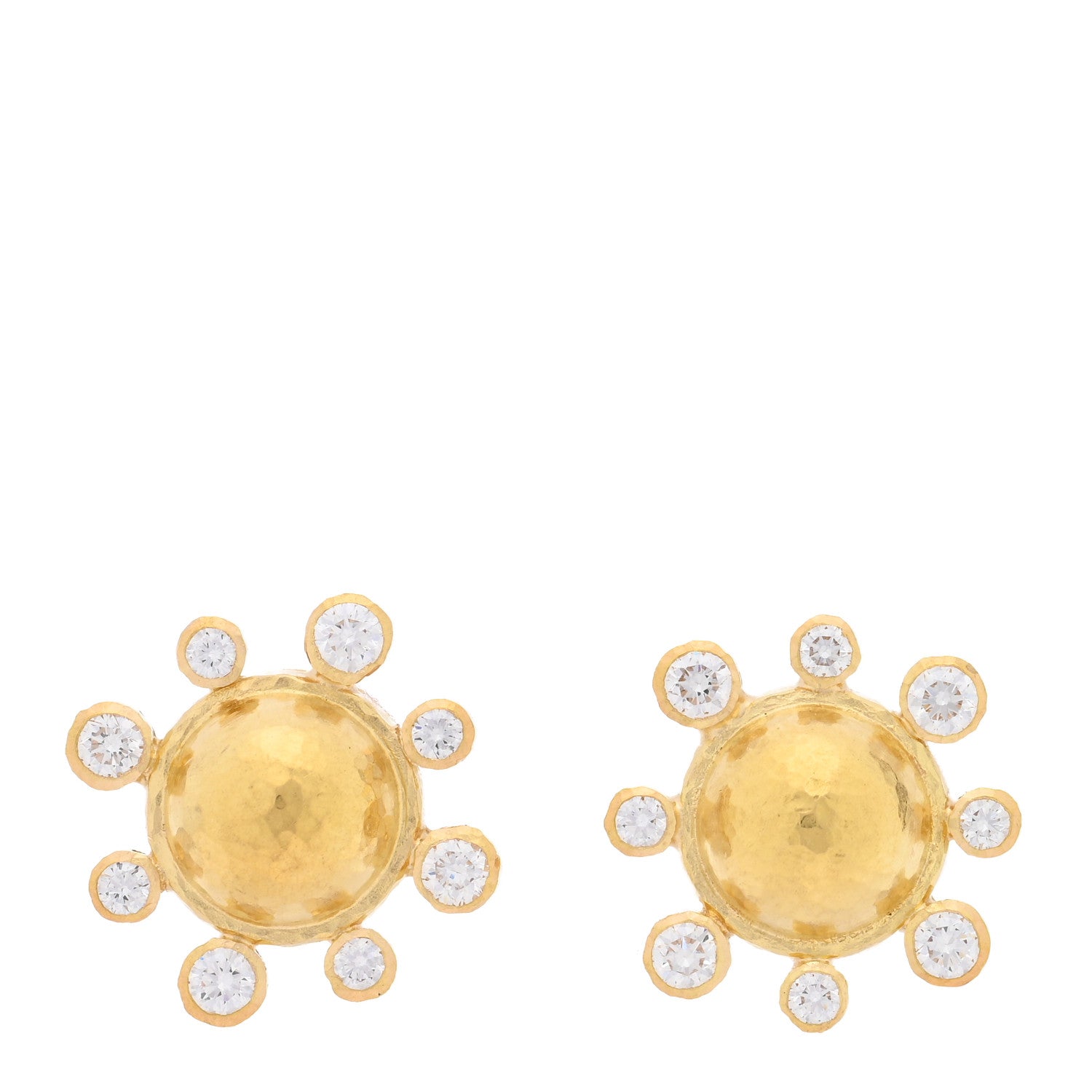 Elizabeth Locke 18K Yellow Gold Diamond Hammered Dome Stud Earrings 1 of 4