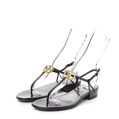 Valentino Garavani Calfskin Vlogo Slingback Low Heel Thong Sandals 36 Black 3 of 8