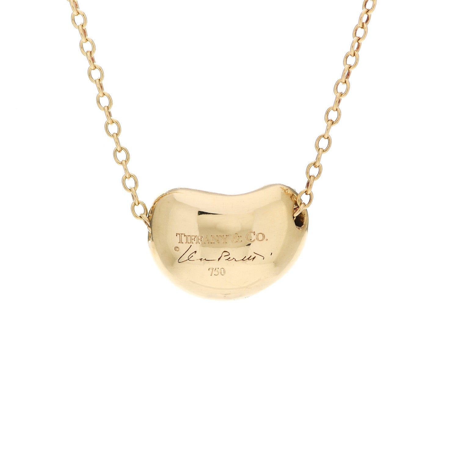 Tiffany 18K Yellow Gold Diamond Elsa Peretti Bean Pendant Necklace 4 of 7