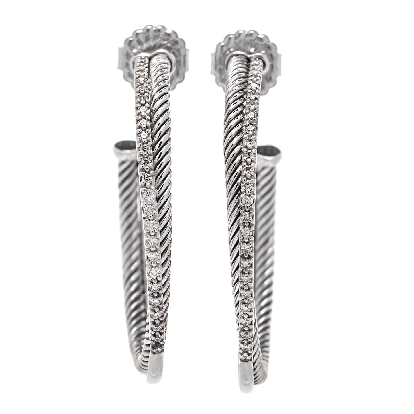 Sterling Silver Diamond Extra Large Crossover Hoop Earrings