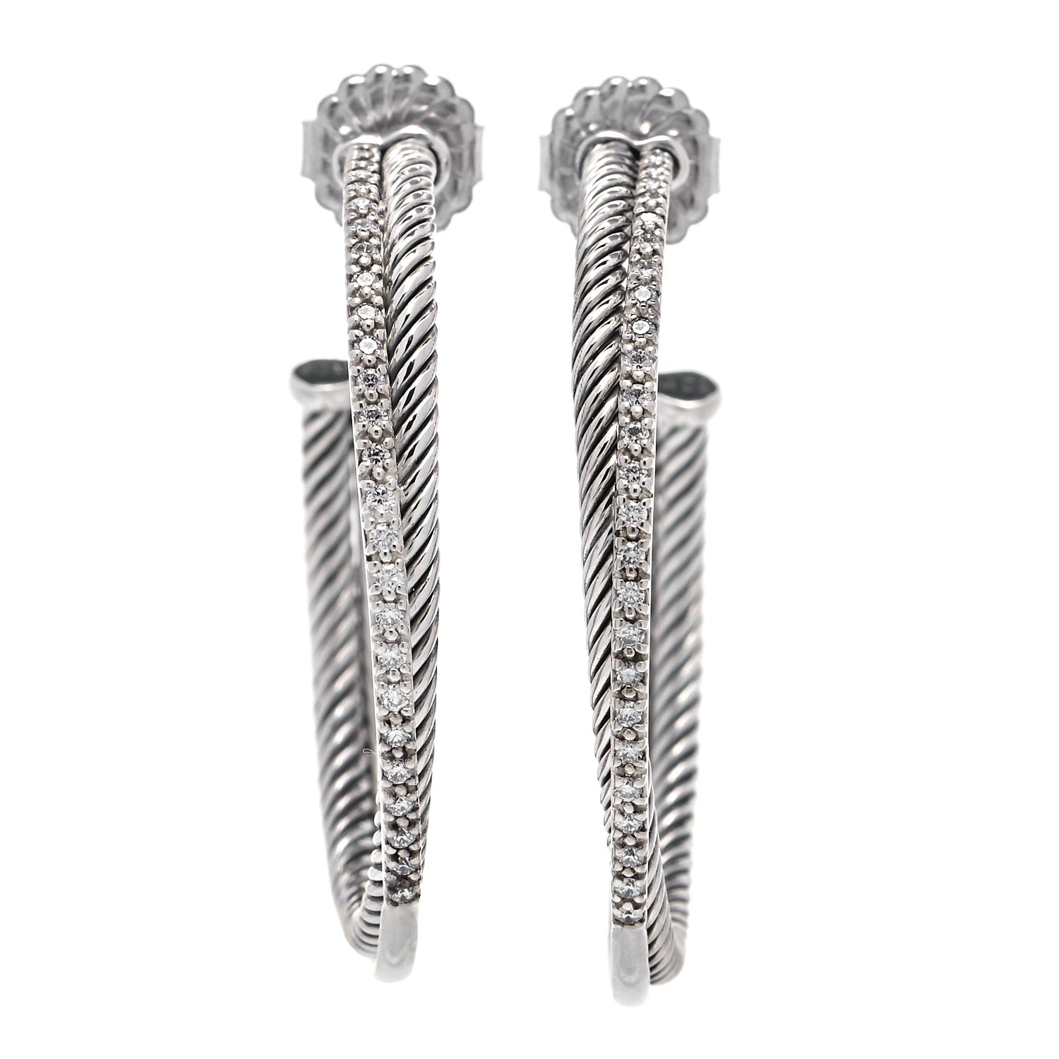 David Yurman Sterling Silver Diamond Extra Large Crossover Hoop Earrings 1 of 5