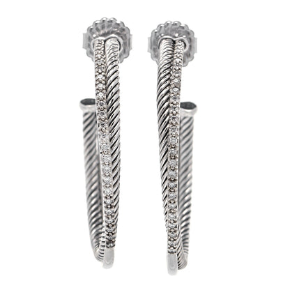David Yurman Sterling Silver Diamond Extra Large Crossover Hoop Earrings 1 of 5