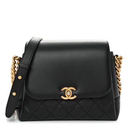 Chanel Calfskin Quilted Side Chain Compartment Flap Black 1 of 10
