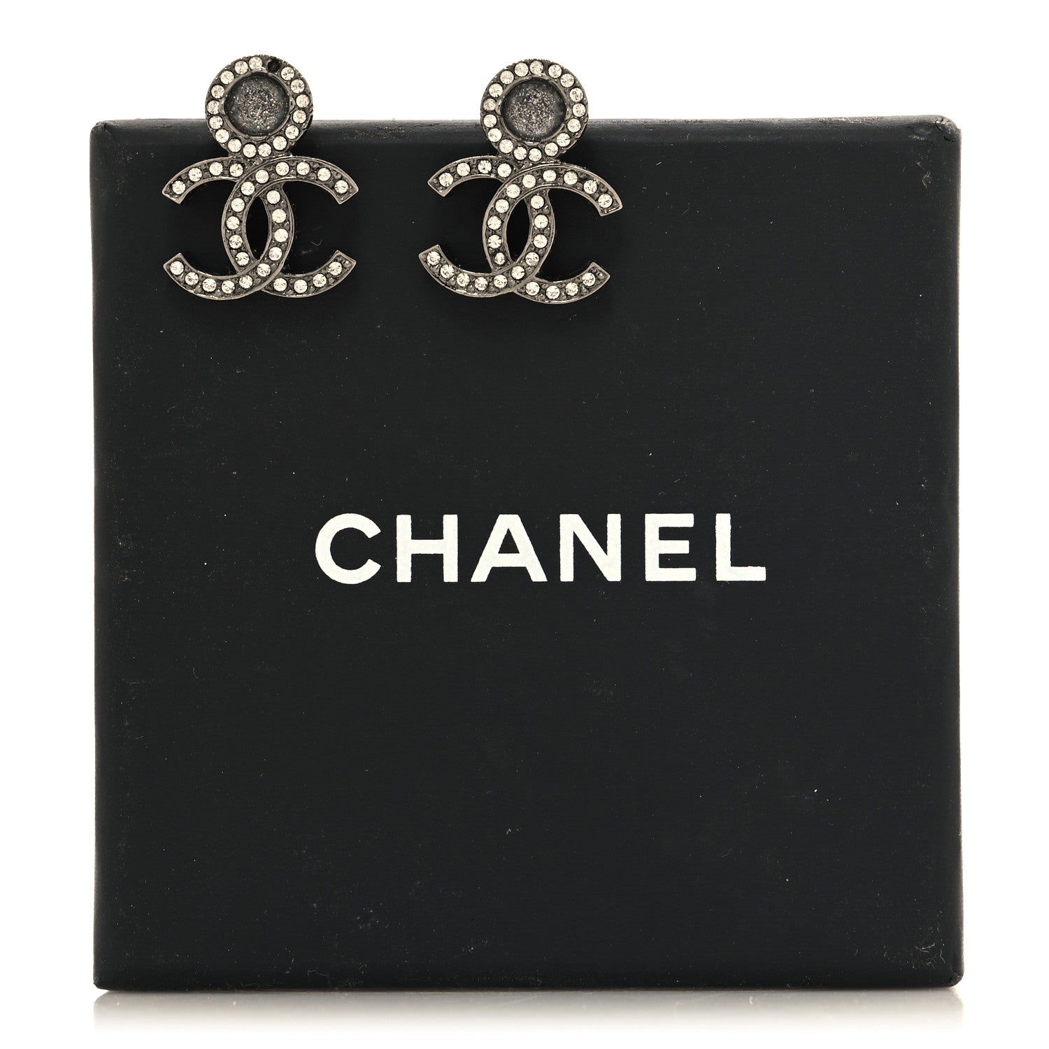Chanel Ruthenium Crystal CC Drop Earrings Silver Grey 6 of 6